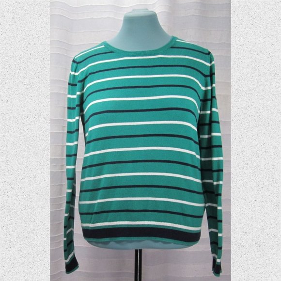 J. Crew Factory Sweaters - J. Crew Mercantile Peyton Cotton Mixed-Stripe Sweater in Green/Navy - L